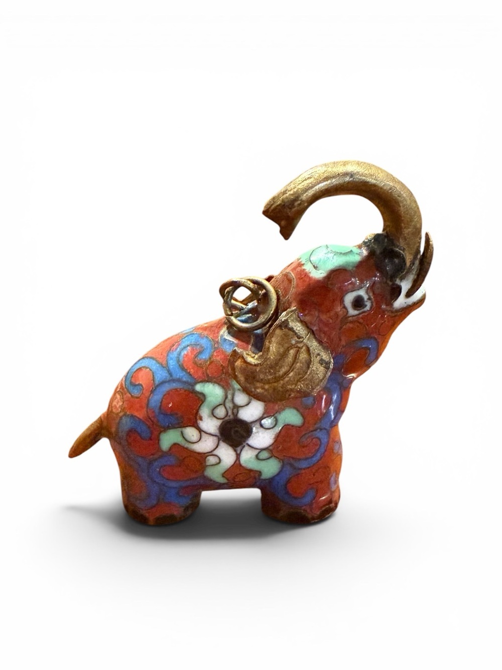 Vintage Cloisonné Elephant Charm Pendant Red Enamel Lucky Elephant